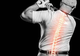 Image of golfer playing with overlay illustration of spine.