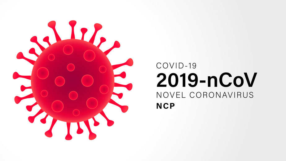 Illustration of virus with text that reads COVID-19 2019-nCoV Novel Coronavirus NCP