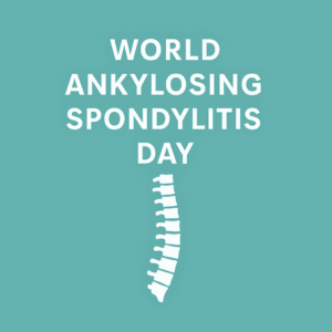 A simple illustration of a spine with the text World Ankylosing Spondylitis Day
